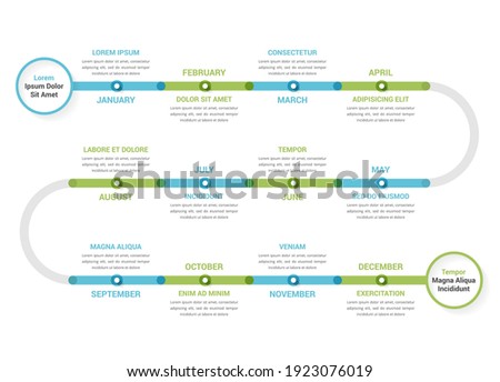 Timeline infographics template with 12 months, workflow, process chart, vector eps10 illustration