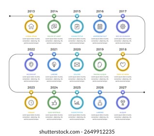 Timeline infographics template with 15 connected elements, vector eps10 illustration
