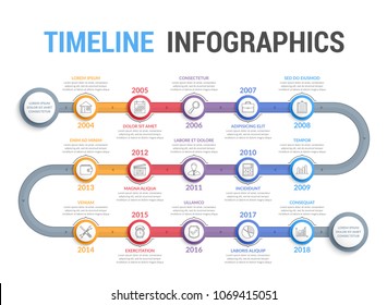 Timeline infographics template with 15 steps, workflow, process, history diagram, vector eps10 illustration