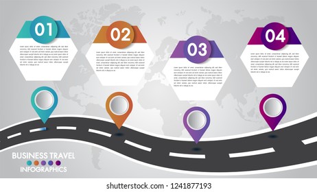 Timeline Infographics template 4 options design with a road way and navigational pointers place for your data.Vector illustration.