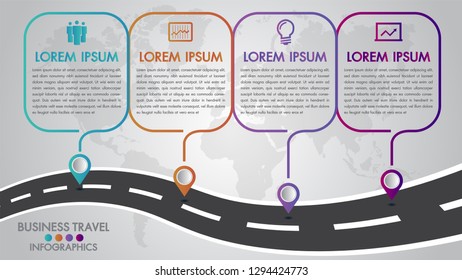 Timeline Infographics template 4 options design with a road way and navigational pointers place for your data.Vector illustration.