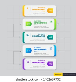 Timeline Infographics template 5 options with rectangle banner, can be used for workflow layout, diagram, website, corporate report, advertising, marketing. vector illustration.