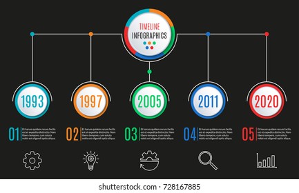 Timeline infographics template. 5 steps, options, levels or processes. Business presentation concept. Workflow layout, diagram for web design. Vector illustration.