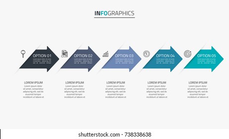 Timeline Infographics Template With 5 Steps, Arrow,icons, Flowchart,presentation, Workflow Or Process Infographics, Vector EPS10 Illustration