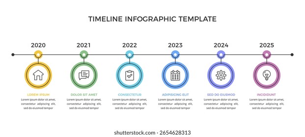 Timeline infographics template with 6 connected elements, vector eps10 illustration