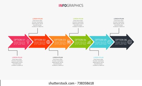 Timeline Infographics Template With 6 Options, Steps, Arrow,icons, Flowchart,presentation. Vector Eps10 Illustration