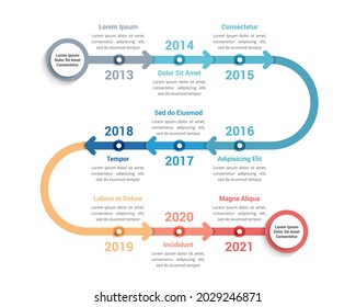 Timeline infographics template with 9 arrows, workflow, process chart, vector eps10 illustration