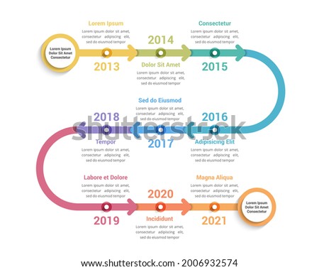 Timeline infographics template with 9 arrows, workflow, process chart, vector eps10 illustration