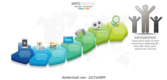 Timeline infographics template with arrows, flowchart, workflow or process infographics, vector eps10 illustration
