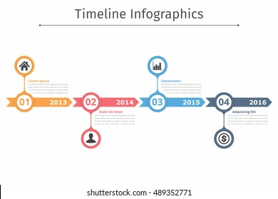 Timeline infographics template with arrows, flowchart, workflow or process infographics, vector eps10 illustration