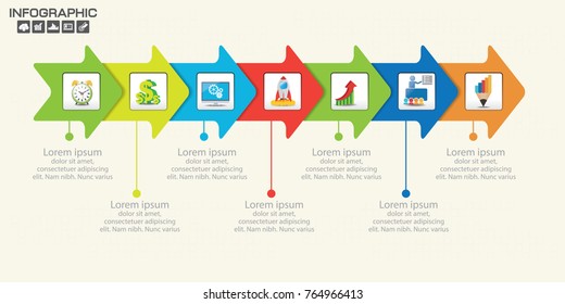 Timeline infographics template with arrows, flowchart, workflow or process infographics, vector eps10 illustration
