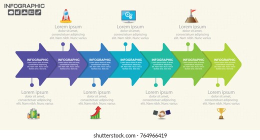 Timeline infographics template with arrows, flowchart, workflow or process infographics, vector eps10 illustration