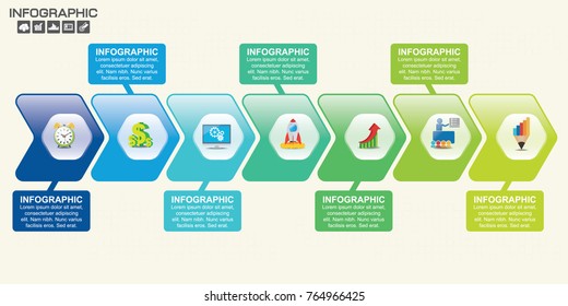 Timeline infographics template with arrows, flowchart, workflow or process infographics, vector eps10 illustration