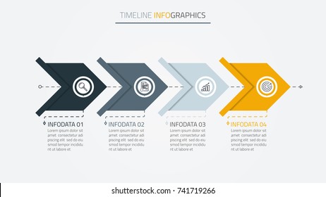 Timeline infographics template with arrows and marketing icons.Business concept with 4 options, steps or processes.