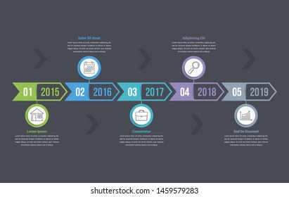 Timeline infographics template with arrows, workflow or process diagram, vector eps10 illustration