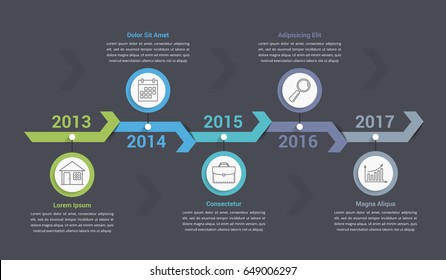 Timeline infographics template with arrows, workflow or process diagram, can be used as steps or options, vector eps10 illustration