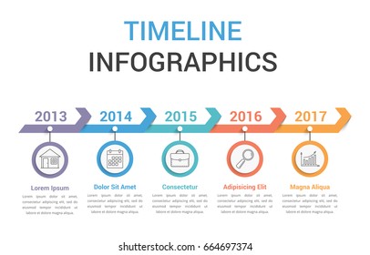Timeline infographics template with arrows, workflow or process diagram, can be used as steps or options, vector eps10 illustration