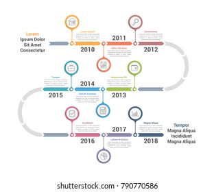 Timeline infographics template with arrows, workflow or process diagram, vector eps10 illustration