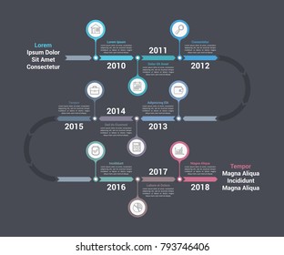 Timeline infographics template with arrows, workflow or process diagram, vector eps10 illustration