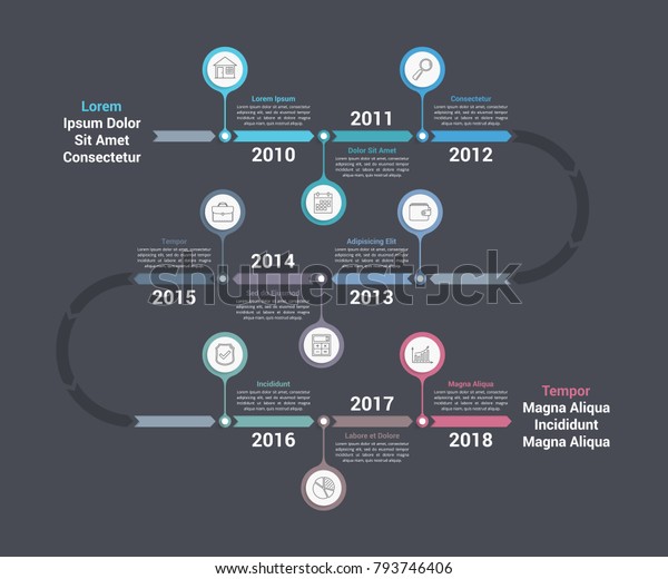 Vektor Stok Templat Infografis Timeline Dengan Panah Alur Tanpa Royalti 793746406 Shutterstock 3156