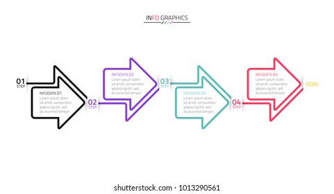 Timeline infographics template with arrows.Business concept with 4 options.Vector linear infographic elements.