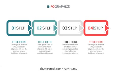 Timeline infographics template with arrows.Outline concept with 4 steps, process.Vector illustration.