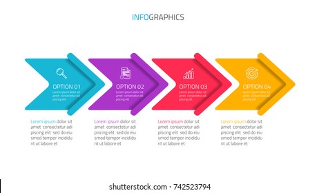 Timeline infographics template with arrows.Vector illustration can be used for workflow layout, presentation, number options, web design.