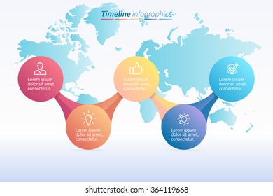 Timeline infographics template. Chart, diagram with 5 steps, options, parts, processes. Can be used for workflow layout, diagram, number options, web design, infographics.