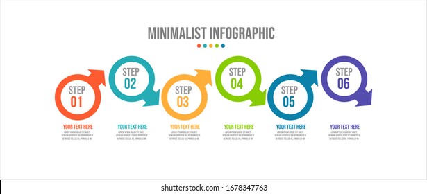 Infografik-Vorlage für die Zeitachse mit Kreisen, Pfeilen, Flussdiagrammen, Workflow- oder Prozessinformationen, Vektorillustration-Illustration