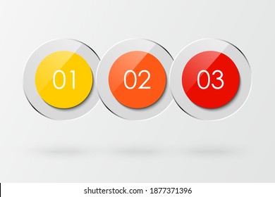 Timeline infographics template with circles shape. Business process line with 3 numbers, options or steps.