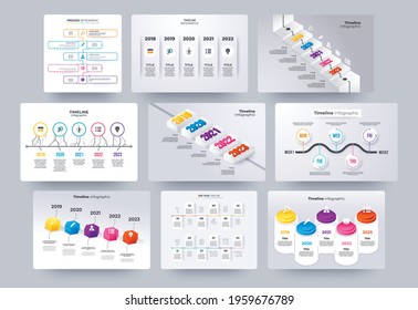 Timeline infographics template collection. Simple infographic collection white and gray with color contract attraction.