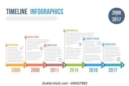 Timeline infographics template with colorful arrows, workflow or process diagram, vector eps10 illustration