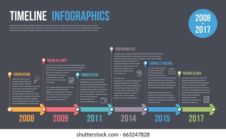 Timeline infographics template with colorful arrows, workflow or process diagram, vector eps10 illustration