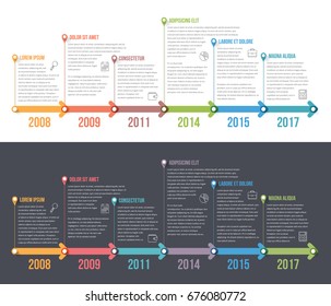 Timeline infographics template with colorful arrows, workflow or process diagram, vector eps10 illustration