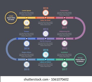 Timeline infographics template with colorful circles, workflow or process diagram, vector eps10 illustration