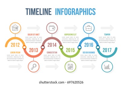 Timeline infographics template with colorful circles, workflow or process diagram, vector eps10 illustration