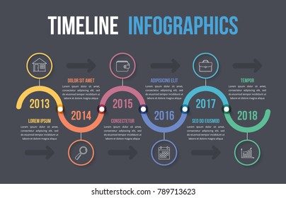 Timeline infographics template with colorful circles, workflow or process diagram, vector eps10 illustration