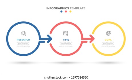 Timeline infographics template design with arrows and circles. Business concept with 3 options, steps, parts.