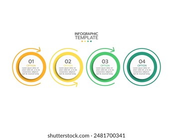 Timeline Infografiken Vorlage Design mit Pfeilen und Kreisen. Geschäftskonzept mit 4 Optionen, Stufen, Teilen.