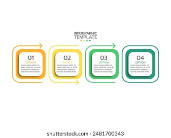 Timeline Infografiken Vorlage Design mit Pfeilen und Kreisen. Geschäftskonzept mit 4 Optionen, Stufen, Teilen.