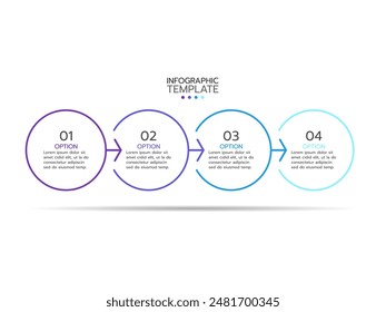 Timeline infographics template design with arrows and circles. Business concept with 4 options, steps, parts.