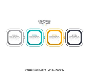 Timeline infographics template design with arrows and circles. Business concept with 4 options, steps, parts.