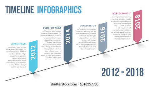 Timeline infographics template with diagonal line and four pointers, vector eps10 illustration