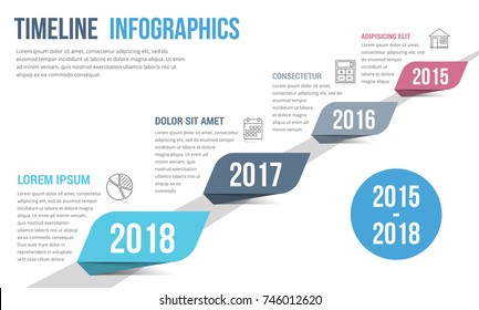 Timeline infographics template with diagonal line and four pointers, vector eps10 illustration