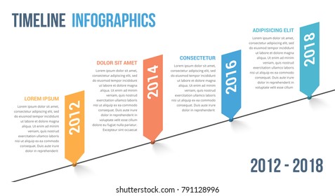 Timeline infographics template with diagonal line and four pointers, vector eps10 illustration