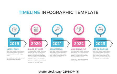 Timeline infographics template with five arrows, workflow or process diagram, vector eps10 illustration