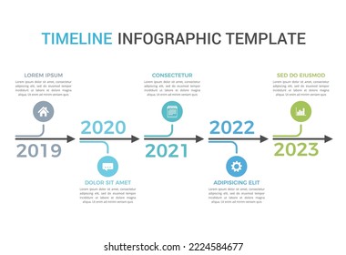 Infografik-Vorlage für Zeitstrahl mit fünf Pfeilen, Workflow- oder Prozessdiagramm, Vektoreps10-Illustration