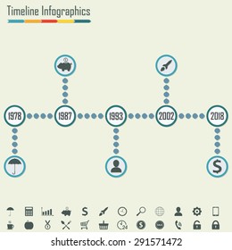 Timeline Infographics template. Horizontal design elements. Colorful vector illustration.