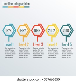 Timeline Infographics template. Horizontal design elements. Colorful vector illustration.