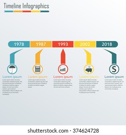 Timeline Infographics template. Horizontal design elements. Colorful vector illustration.